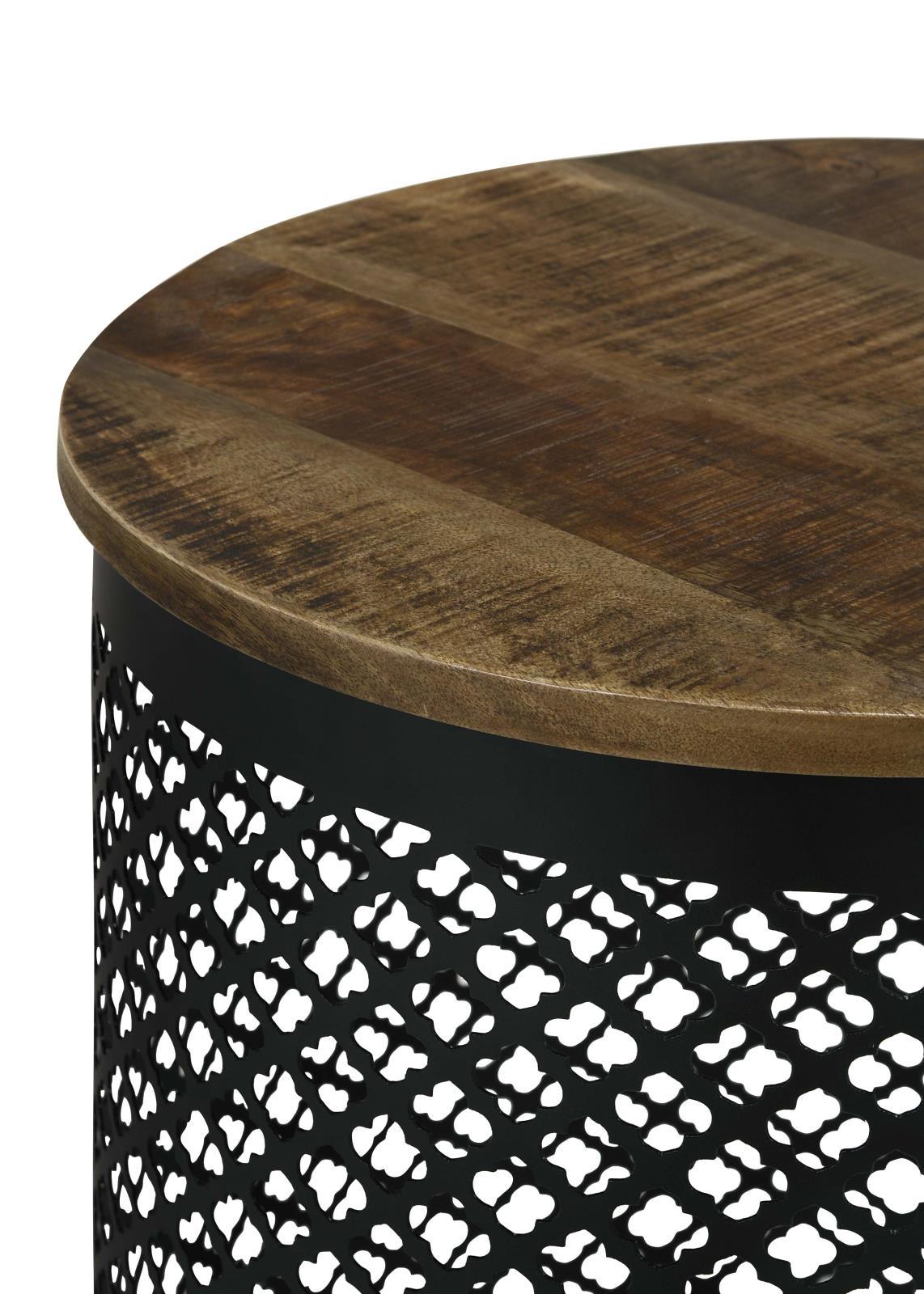 Aurora Natural/Black Round Accent Table with Drum Base by Coaster at Eve Furniture