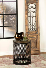 Aurora Natural/Black Round Accent Table with Drum Base by Coaster at Eve Furniture