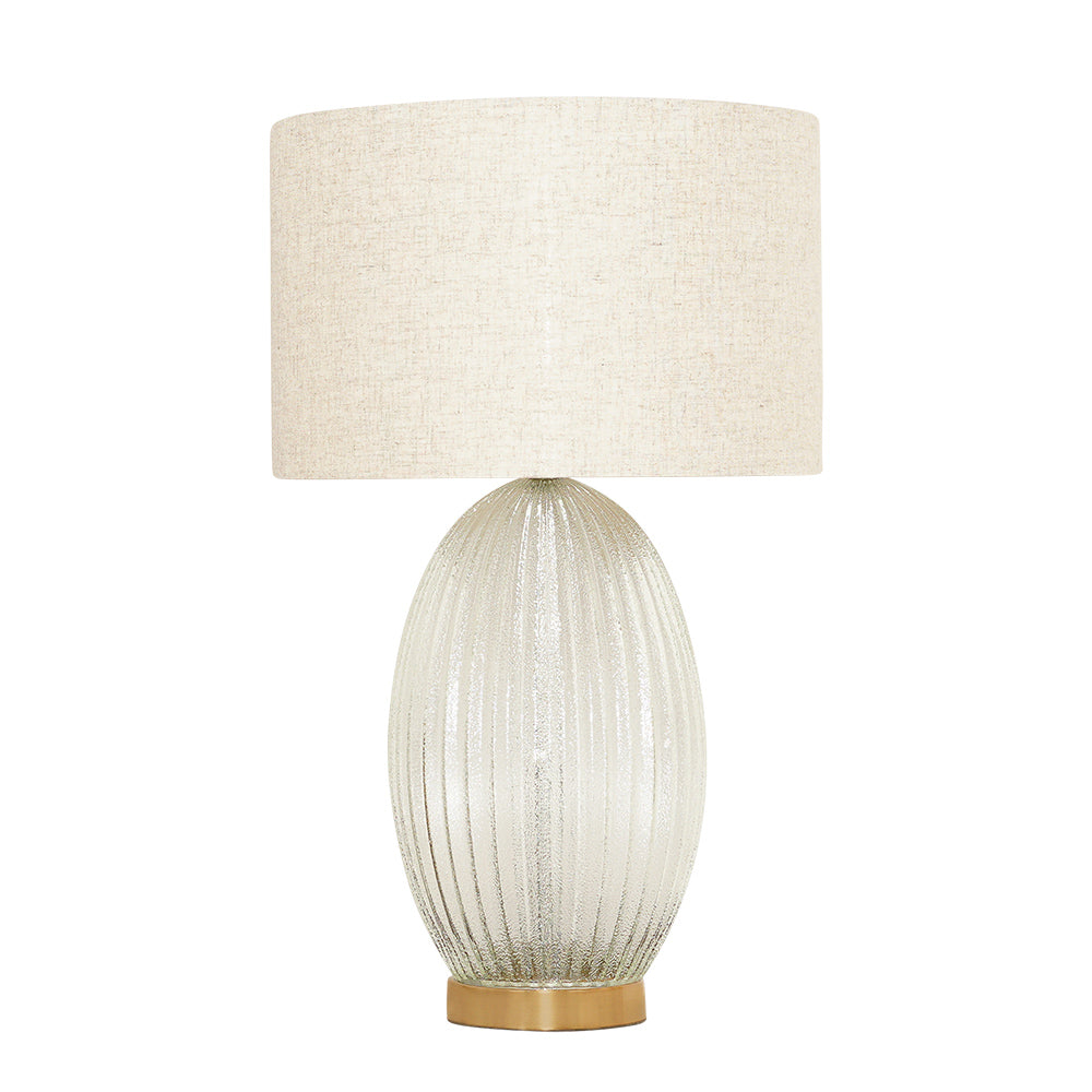 Aurora Ribbed Glass Lamp Base Clear Table Lamp Large Linen Shade by Ashcroft Furniture at Eve Furniture