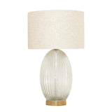 Aurora Ribbed Glass Lamp Base Clear Table Lamp Large Linen Shade by Ashcroft Furniture at Eve Furniture