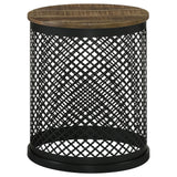 Aurora Natural/Black Round Accent Table with Drum Base