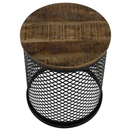 Aurora Natural/Black Round Accent Table with Drum Base