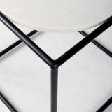 Austen 20L x 20W x 22H Round White Marble Top W/ Black Metal Frame Side Table by Mercana at Eve Furniture