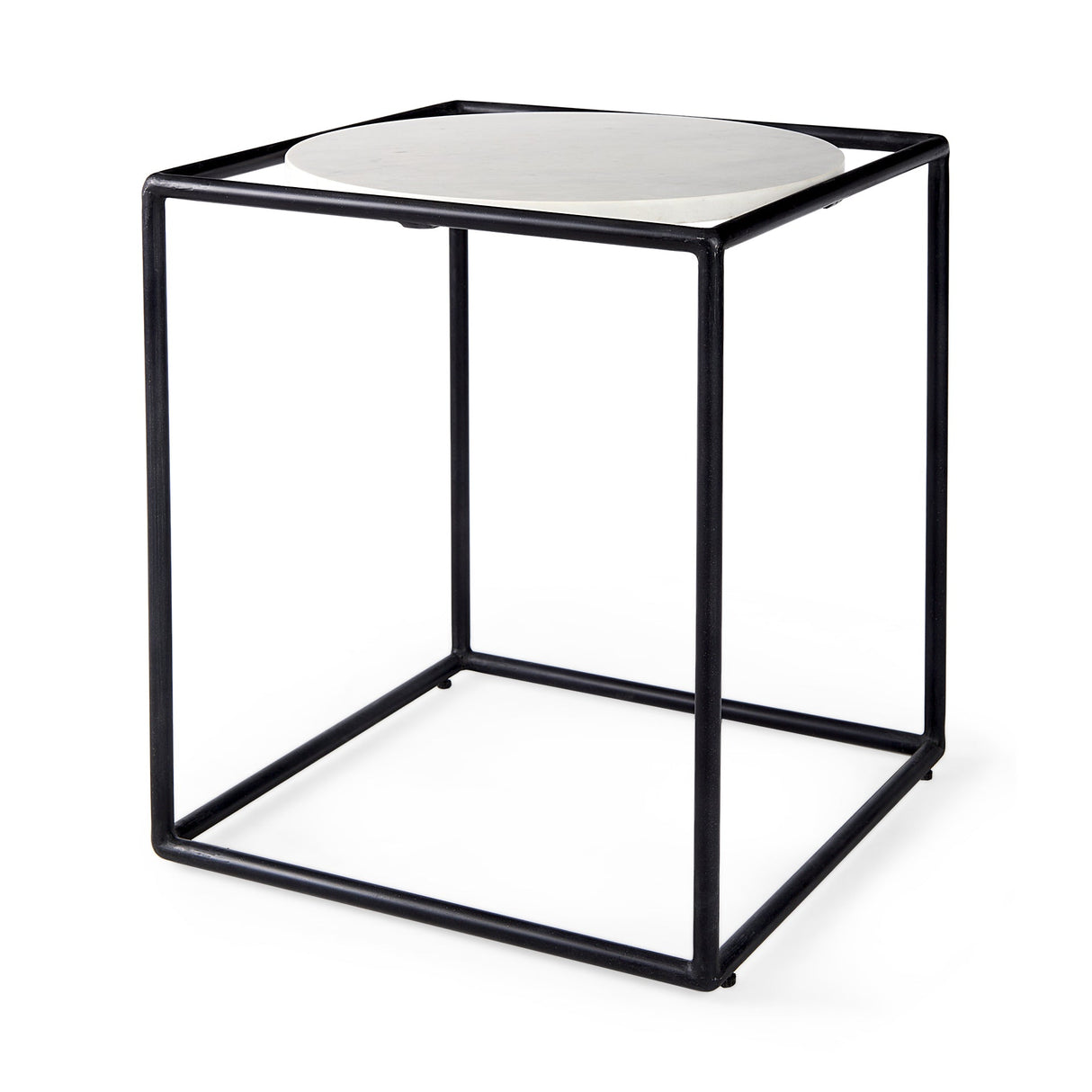 Austen 20L x 20W x 22H Round White Marble Top W/ Black Metal Frame Side Table by Mercana at Eve Furniture