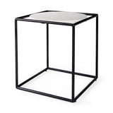 Austen 20L x 20W x 22H Round White Marble Top W/ Black Metal Frame Side Table by Mercana at Eve Furniture