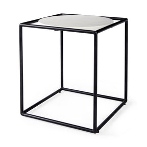 Austen 20L x 20W x 22H Round White Marble Top W/ Black Metal Frame Side Table by Mercana at Eve Furniture