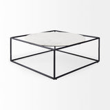 Austen 36L x 36W x 14.5H Round White Marble Top W/ Black Metal Frame Coffee Table by Mercana at Eve Furniture
