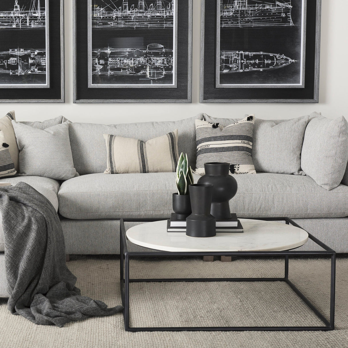 Austen 36L x 36W x 14.5H Round White Marble Top W/ Black Metal Frame Coffee Table by Mercana at Eve Furniture