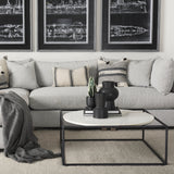 Austen 36L x 36W x 14.5H Round White Marble Top W/ Black Metal Frame Coffee Table by Mercana at Eve Furniture
