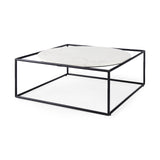 Austen 36L x 36W x 14.5H Round White Marble Top W/ Black Metal Frame Coffee Table by Mercana at Eve Furniture