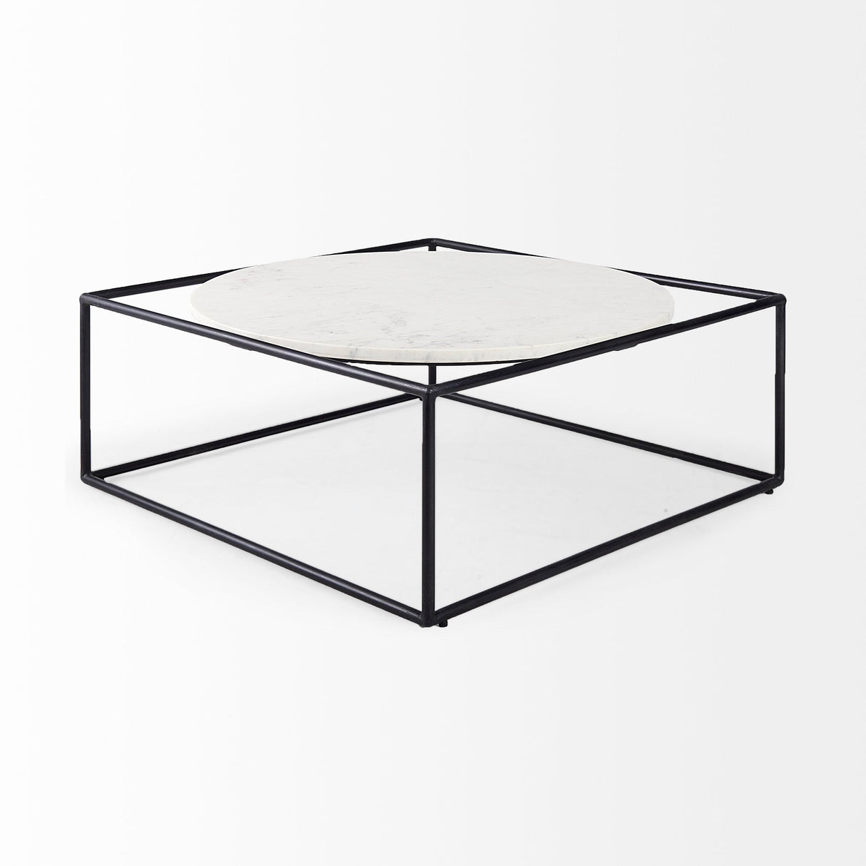 Austen Round White Marble Top W/ Black Metal Frame Coffee Table by Mercana at Eve Furniture