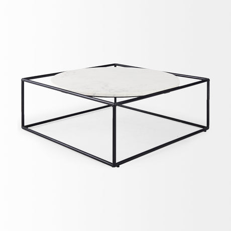 Austen Round White Marble Top W/ Black Metal Frame Coffee Table by Mercana at Eve Furniture