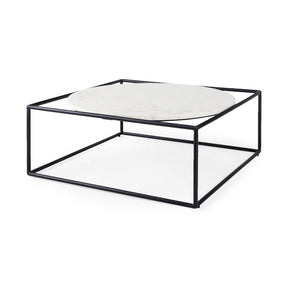 Austen Round White Marble Top W/ Black Metal Frame Coffee Table by Mercana at Eve Furniture