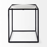 Austen Round White Marble Top W/ Black Metal Frame Side Table by Mercana at Eve Furniture