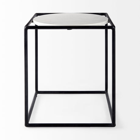 Austen Round White Marble Top W/ Black Metal Frame Side Table by Mercana at Eve Furniture