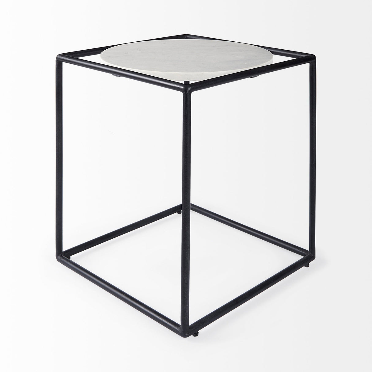 Austen Round White Marble Top W/ Black Metal Frame Side Table by Mercana at Eve Furniture