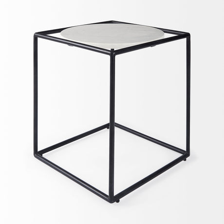Austen Round White Marble Top W/ Black Metal Frame Side Table by Mercana at Eve Furniture