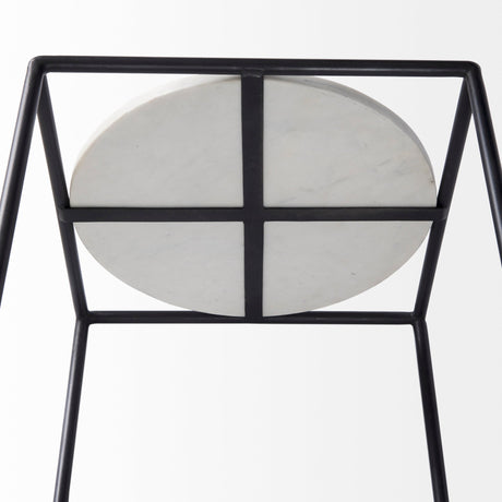 Austen Round White Marble Top W/ Black Metal Frame Side Table by Mercana at Eve Furniture