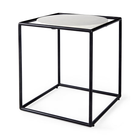 Austen Round White Marble Top W/ Black Metal Frame Side Table by Mercana at Eve Furniture