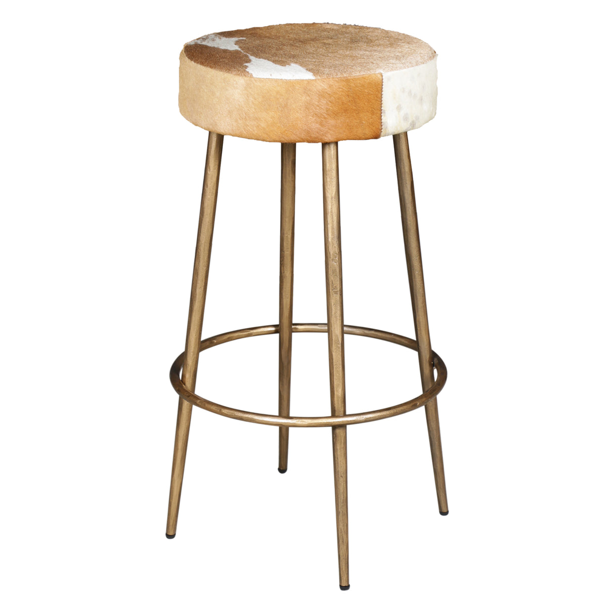 Austin 15" Backless Bar Stool in Brown Hair on Hide with Antique Gold Legs by Home Trends & Design at Eve Furniture