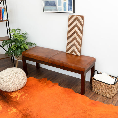 Austin Antique Tan Leather Bench with Lines by Ashcroft Furniture at Eve Furniture