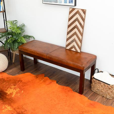Austin Antique Tan Leather Bench with Lines by Ashcroft Furniture at Eve Furniture