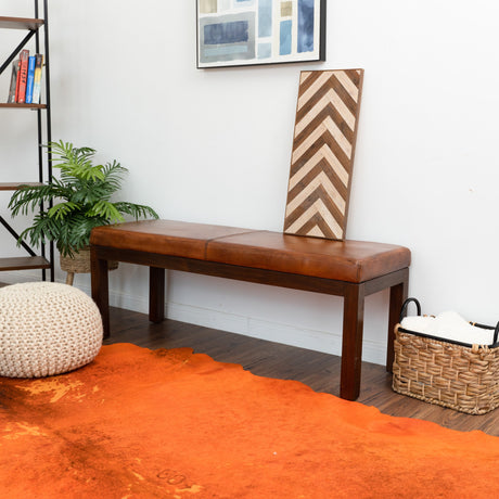 Austin Antique Tan Leather Bench with Lines by Ashcroft Furniture at Eve Furniture