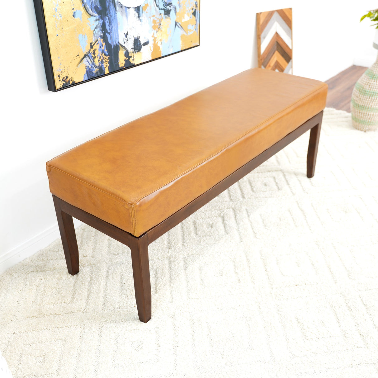 Austin Antique Tan Leather Bench without Lines