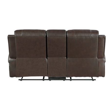 Austin Brown Genuine Leather Double Reclining Loveseat with Center Console by Homelegance at Eve Furniture