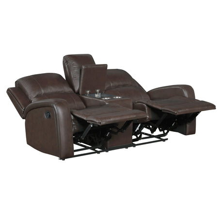 Austin Brown Genuine Leather Double Reclining Loveseat with Center Console by Homelegance at Eve Furniture