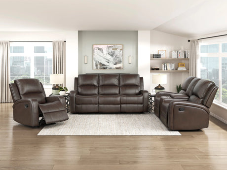 Austin Brown Genuine Leather Double Reclining Loveseat with Center Console by Homelegance at Eve Furniture