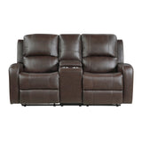 Austin Brown Genuine Leather Double Reclining Loveseat with Center Console by Homelegance at Eve Furniture