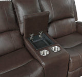 Austin Brown Genuine Leather Double Reclining Loveseat with Center Console by Homelegance at Eve Furniture