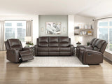 Austin Brown Genuine Leather Double Reclining Loveseat with Center Console by Homelegance at Eve Furniture