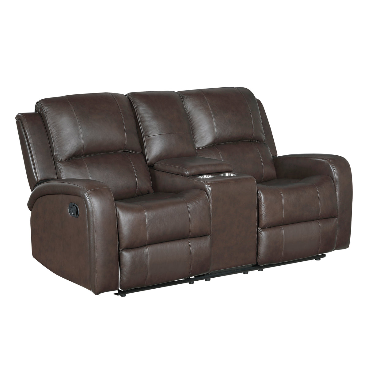 Austin Brown Genuine Leather Double Reclining Loveseat with Center Console by Homelegance at Eve Furniture