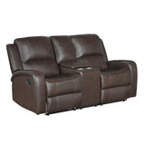 Austin Brown Genuine Leather Double Reclining Loveseat with Center Console by Homelegance at Eve Furniture