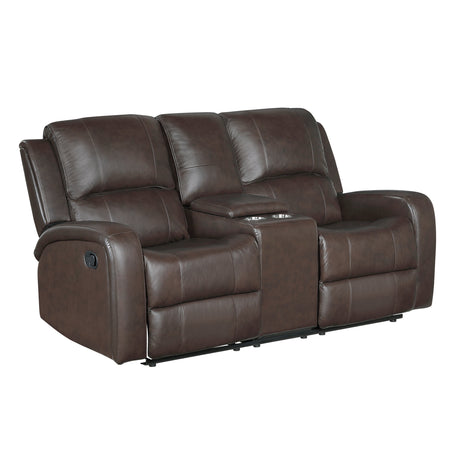 Austin Brown Genuine Leather Double Reclining Loveseat with Center Console by Homelegance at Eve Furniture