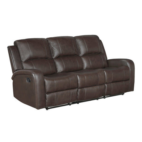 Austin Brown Genuine Leather Double Reclining Sofa by Homelegance at Eve Furniture