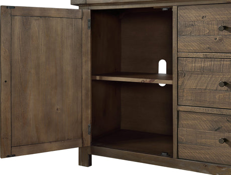 Autumn Flint Oak Solid Wood Three Drawer Two Door Sideboard by Modus Furniture at Eve Furniture