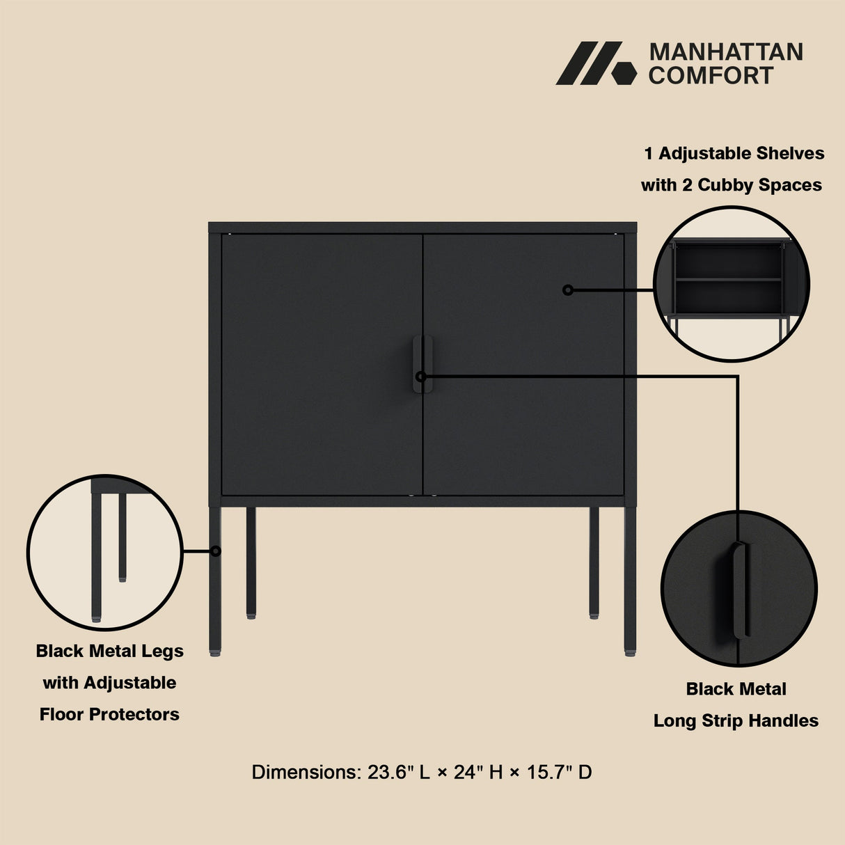 Ava 23.6" Accent Cabinet in Black by Manhattan Comfort at Eve Furniture