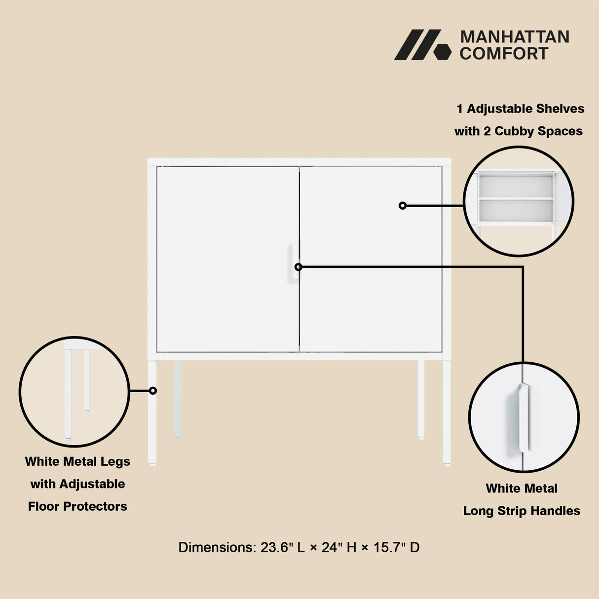 Ava 23.6" Accent Cabinet in White by Manhattan Comfort at Eve Furniture