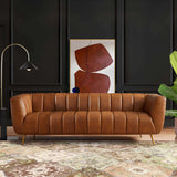 Ava Genuine Italian Cognac Leather Channel Tufted Sofa by Ashcroft Furniture at Eve Furniture