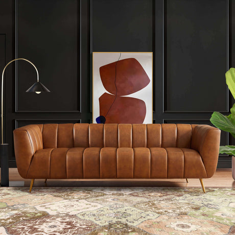 Ava Genuine Italian Cognac Leather Channel Tufted Sofa by Ashcroft Furniture at Eve Furniture