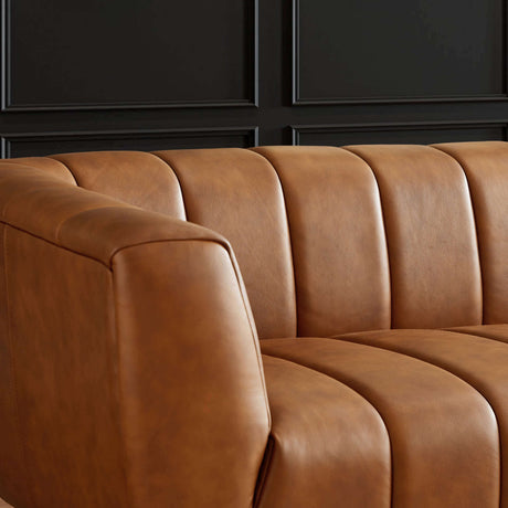 Ava Genuine Italian Cognac Leather Channel Tufted Sofa by Ashcroft Furniture at Eve Furniture