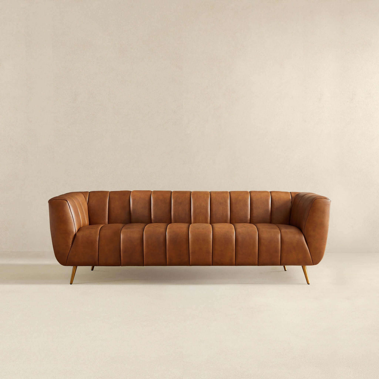 Ava Genuine Italian Cognac Leather Channel Tufted Sofa by Ashcroft Furniture at Eve Furniture