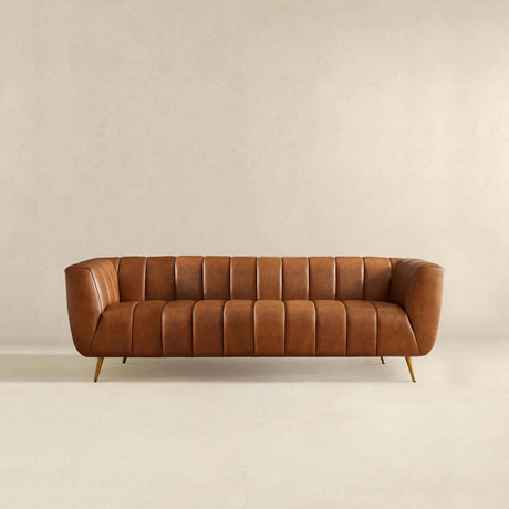 Ava Genuine Italian Cognac Leather Channel Tufted Sofa by Ashcroft Furniture at Eve Furniture