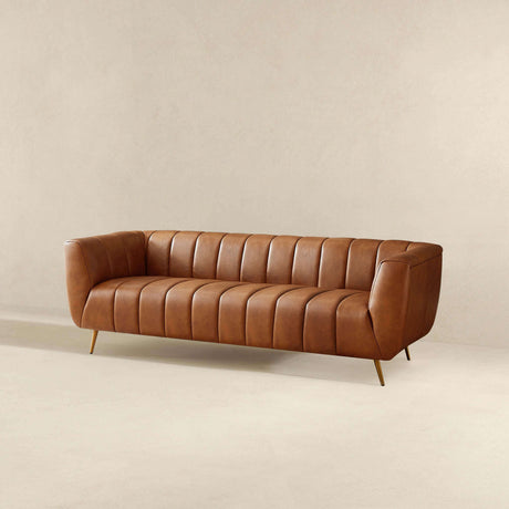 Ava Genuine Italian Cognac Leather Channel Tufted Sofa by Ashcroft Furniture at Eve Furniture