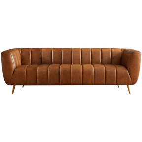 Ava Genuine Italian Cognac Leather Channel Tufted Sofa by Ashcroft Furniture at Eve Furniture
