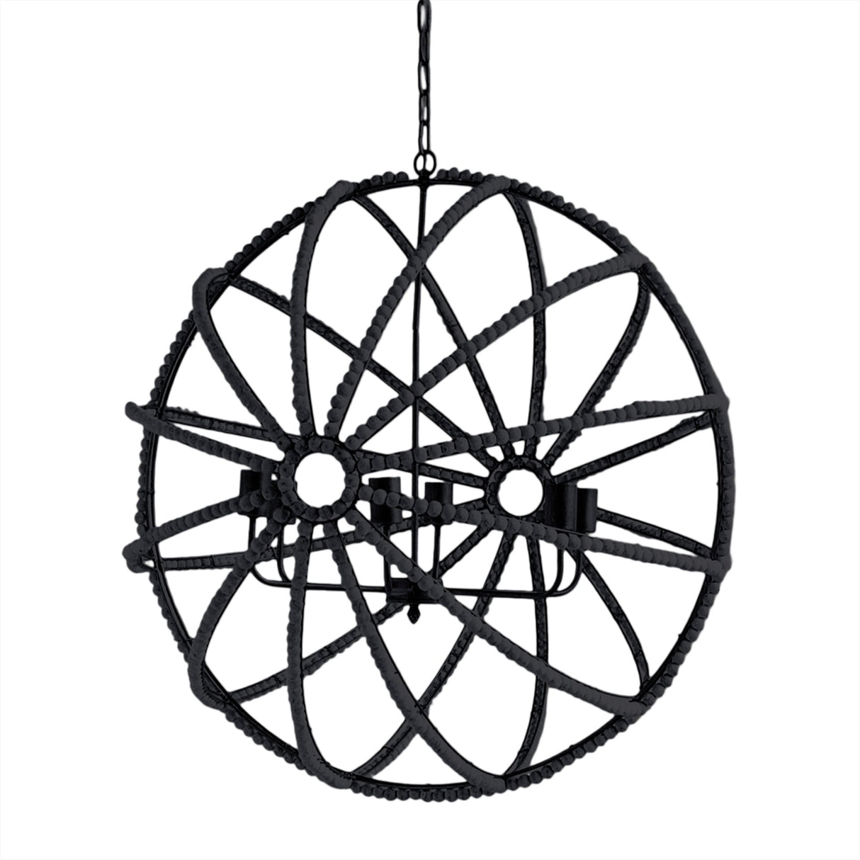 Ava II Black Metal and Wooden Bead Six Bulb Chandelier by Mercana at Eve Furniture
