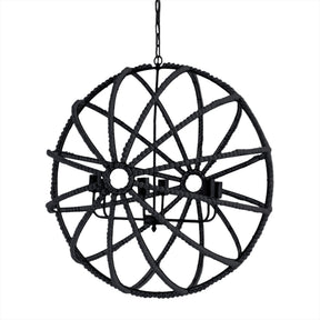 Ava II Black Metal and Wooden Bead Six Bulb Chandelier by Mercana at Eve Furniture